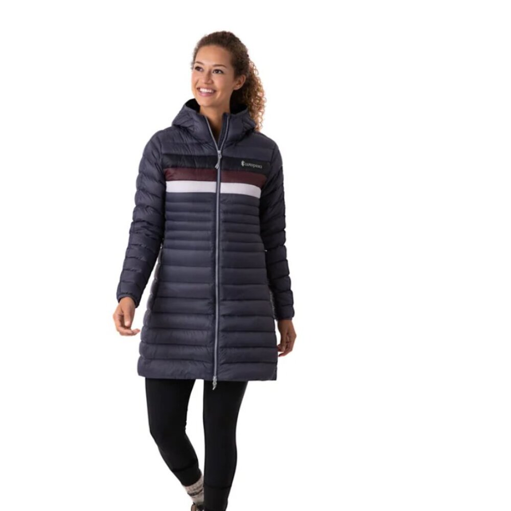 Cotopaxi Fuego Down Parka Long Puffer with Hood Graphite Stripes Sz S